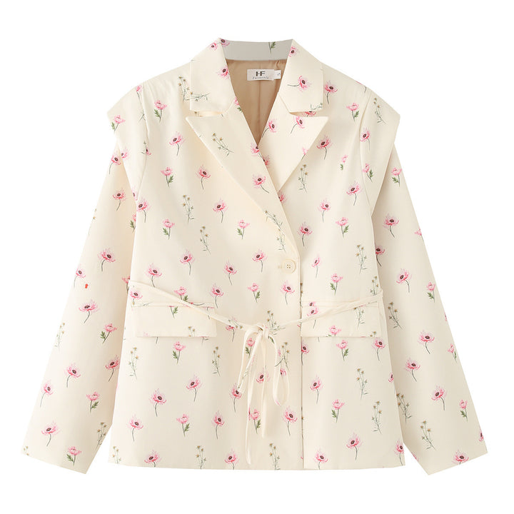 Lune London floral pattern women's blazer jacket with waist belt