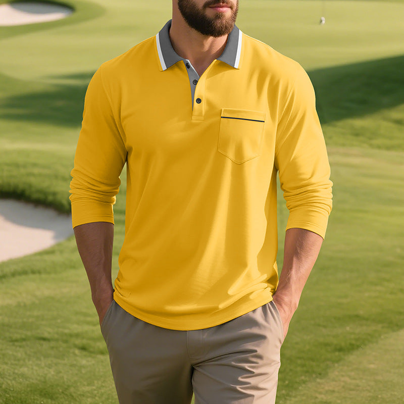 Men's long sleeve polo shirt in breathable fabric with modern collar Lune London