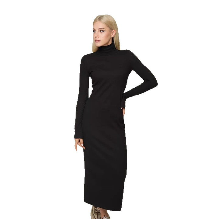 Women's figure-hugging turtleneck maxi dress made of fine knit with a narrow silhouette Amarae