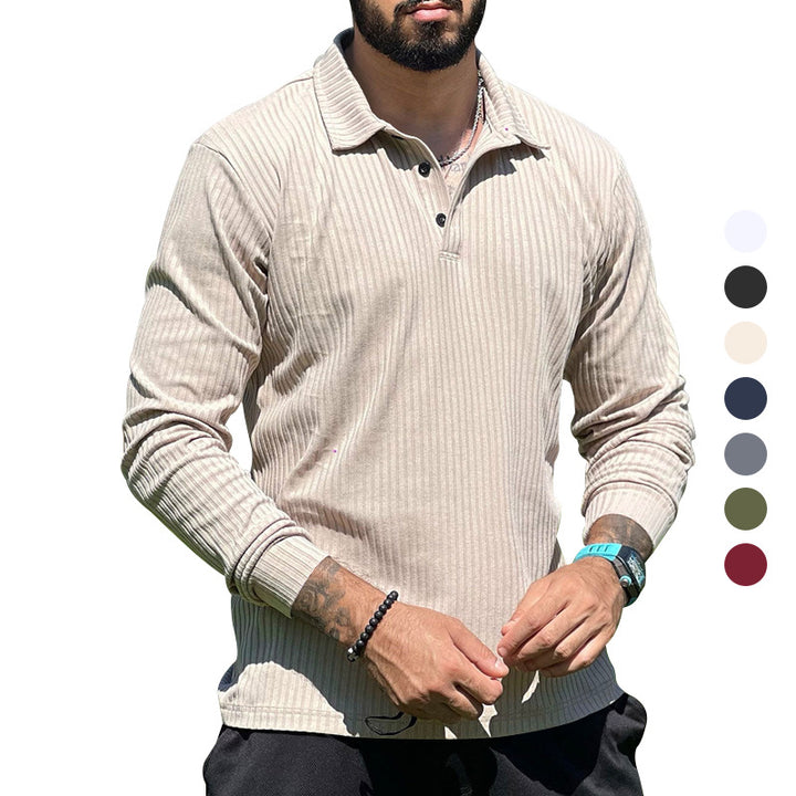 Long knit pullover for men with structured design and button placket Lune London
