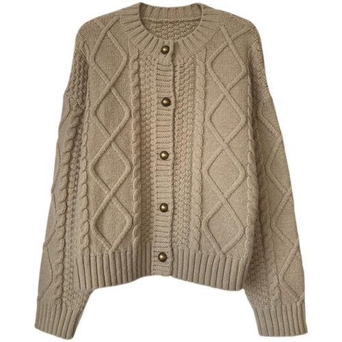 Thick knitted cardigan for women with button details and cable knit pattern Amarae
