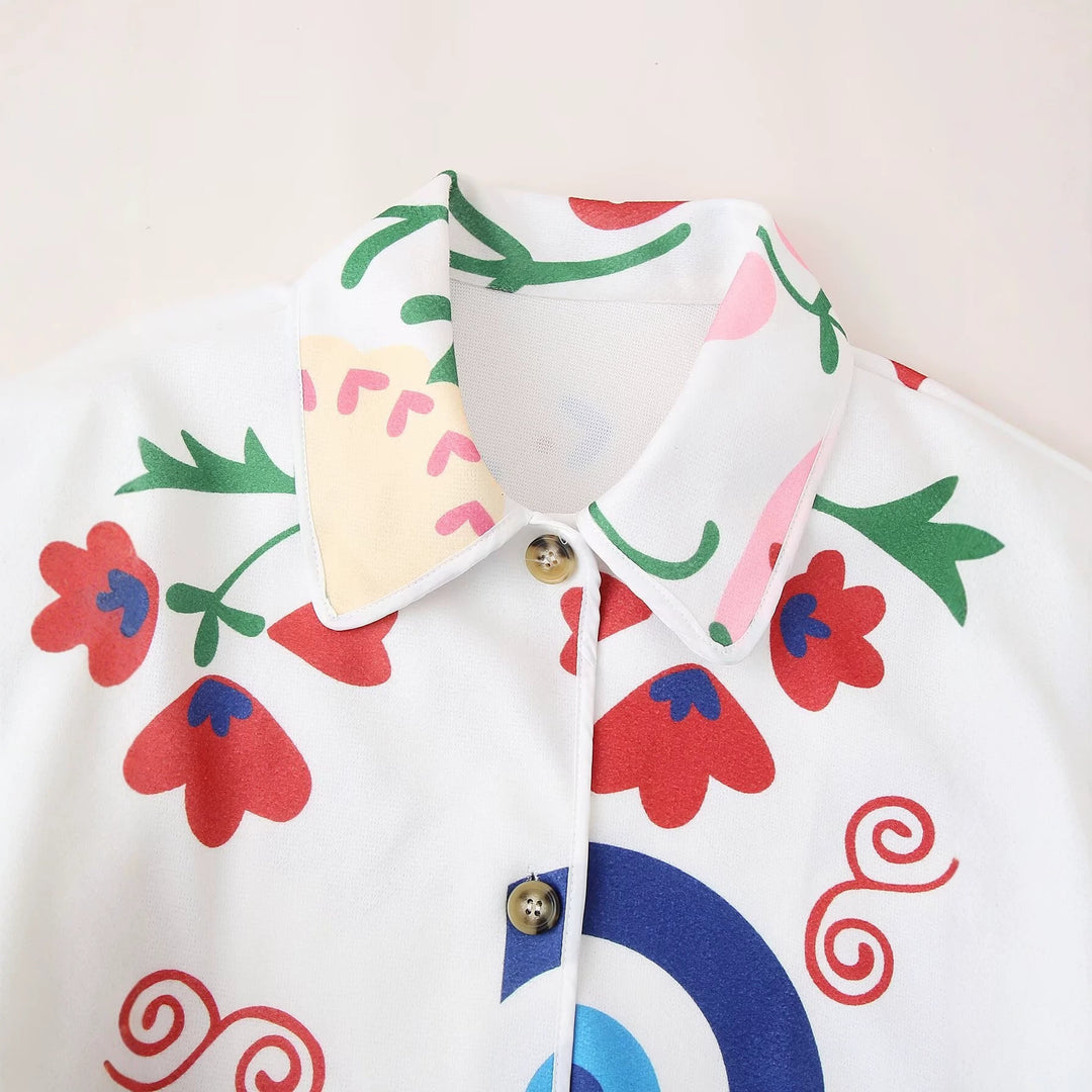 Women's Printed Maxi Shirt Coat with Waist Belt Amarae