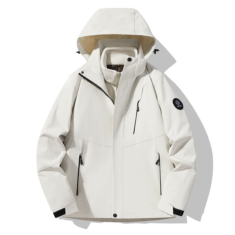Men's three-layer breathable softshell trekking jacket with integrated fleece collar and adjustable hood Amarae