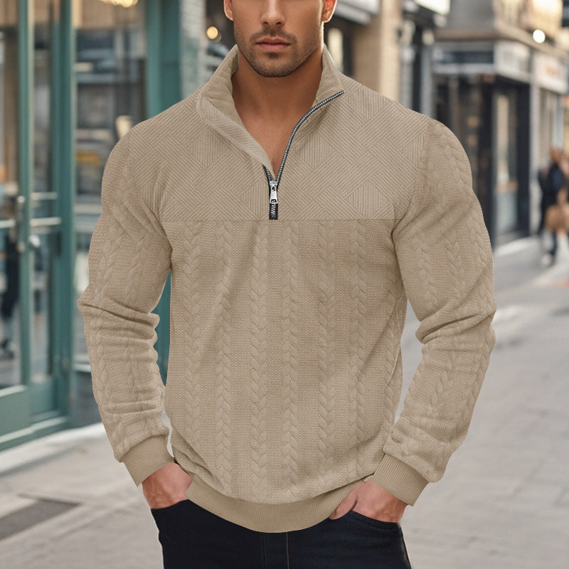 Fleece sweater for men with high collar and textured design Amarae
