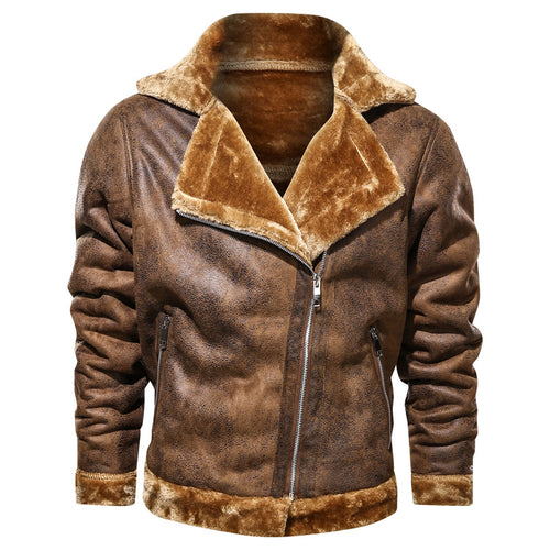 Cozy leather jacket for men with long fur collar Amarae