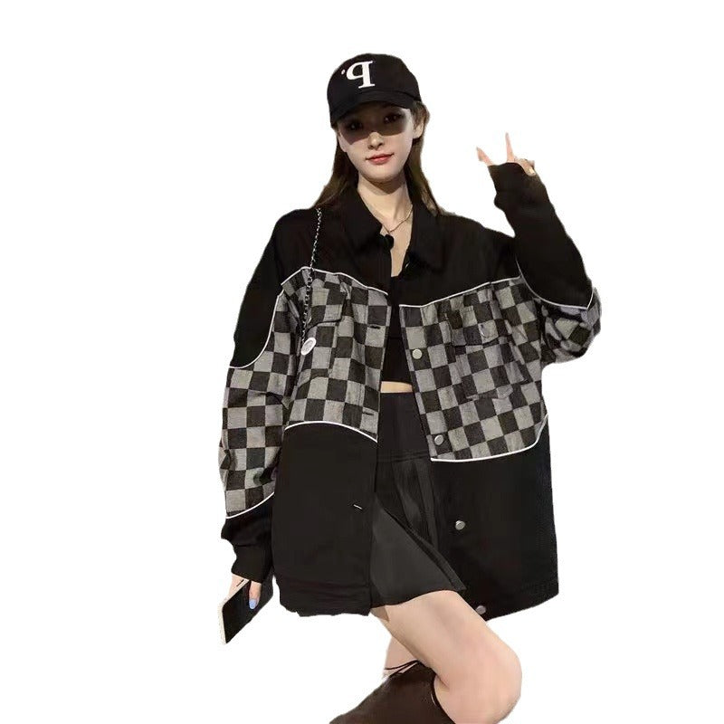 Chemise Veste Oversize Femme avec Motif Damier Chic & Stil