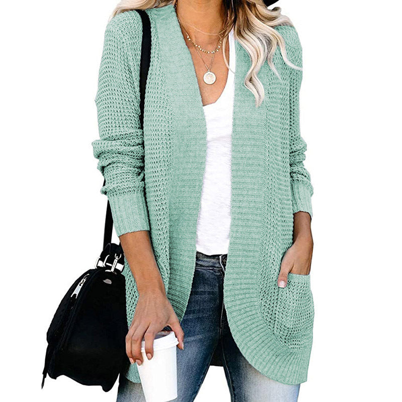 Knitted jacket for women with open front and practical pockets Lune London