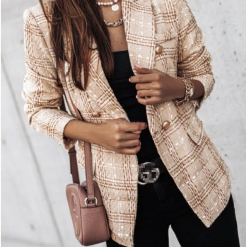 Ladies Tweed Blazer in Glencheck with double row button placket Amarae