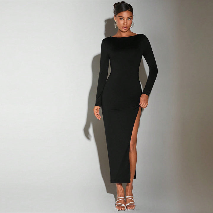 Robe maxi femme à manches longues et fente élégante Chic & Stil