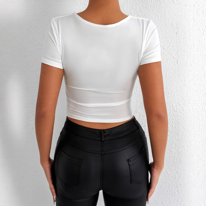 Women's Refined Short Sleeve Top with Square Neckline and Ruched Hem Lune London