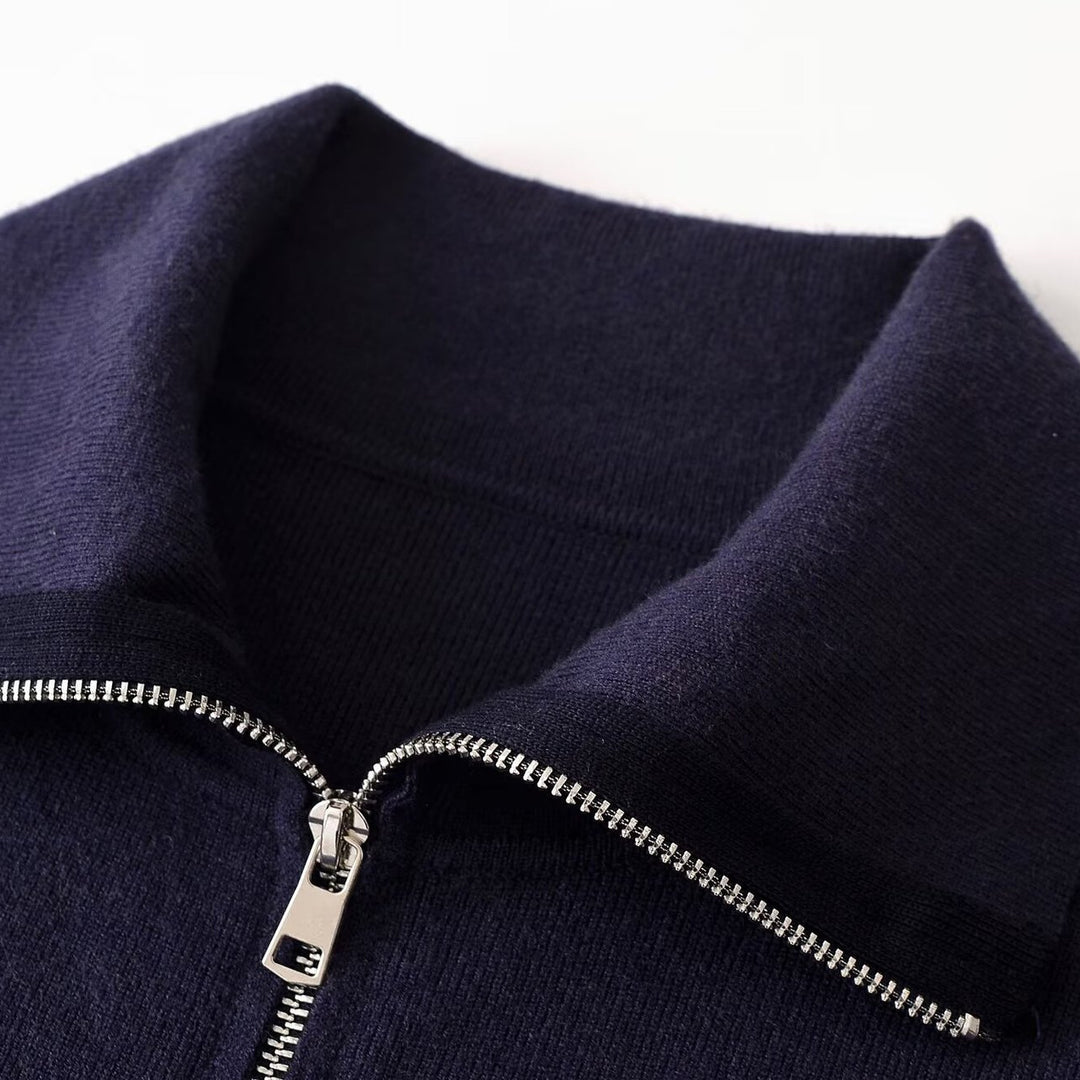 Women's Chunky Knit Oversized Zip Jacket with Stand-Up Collar and Patch Pockets Amarae