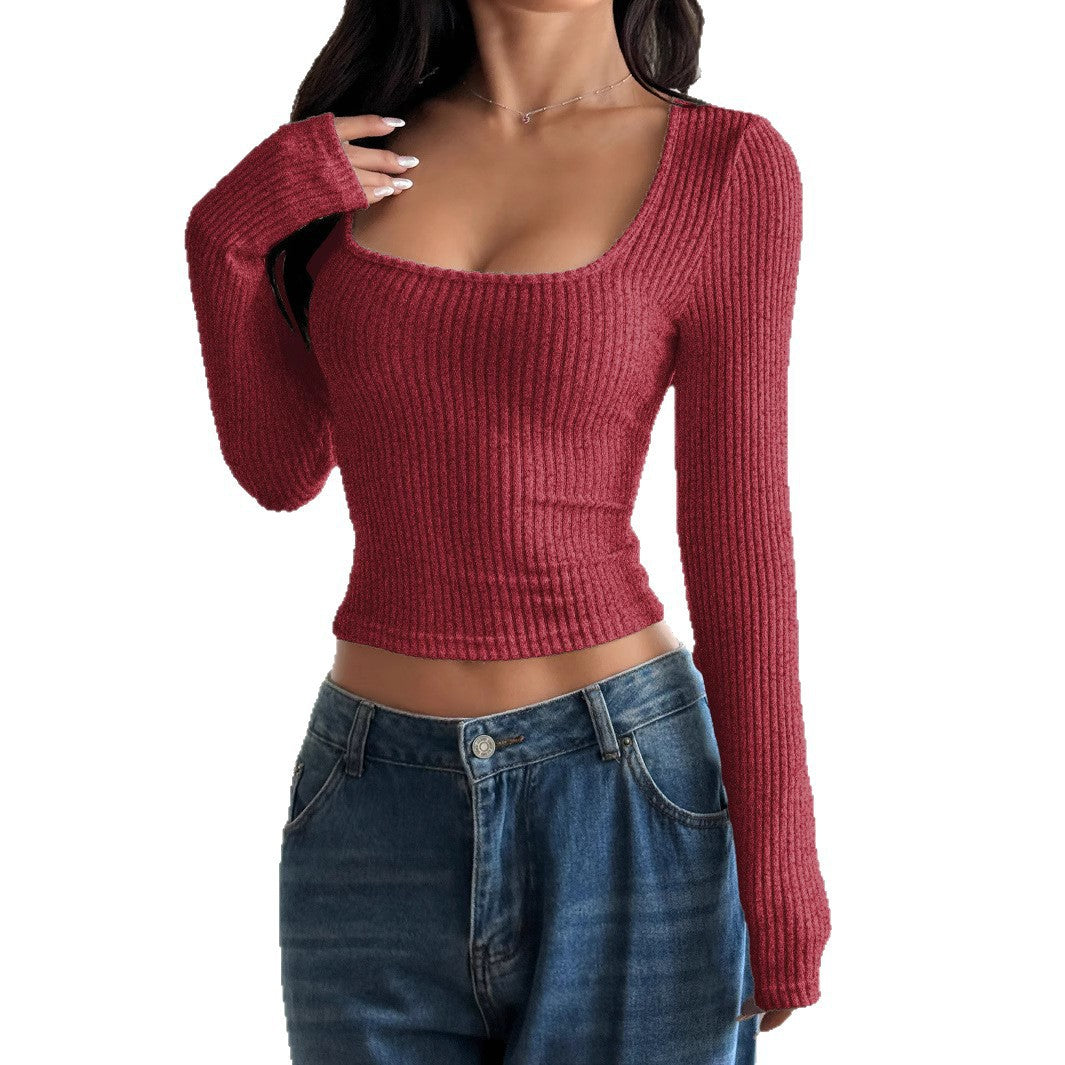 Women Long Sleeve Crop Top with Ribbed Texture Lune London