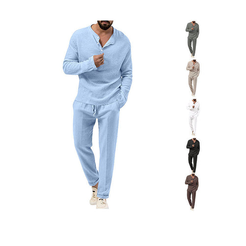 Men's Casual Lounge Set with Button Placket and Elastic Waistband Amarae