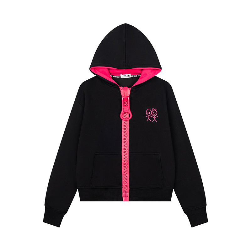 Women's Hoodie Sweat Jacket with Oversized Zipper and Minimalist Embroidery Amarae