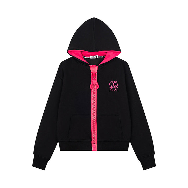 Women's Hoodie Sweat Jacket with Oversized Zipper and Minimalist Embroidery Amarae