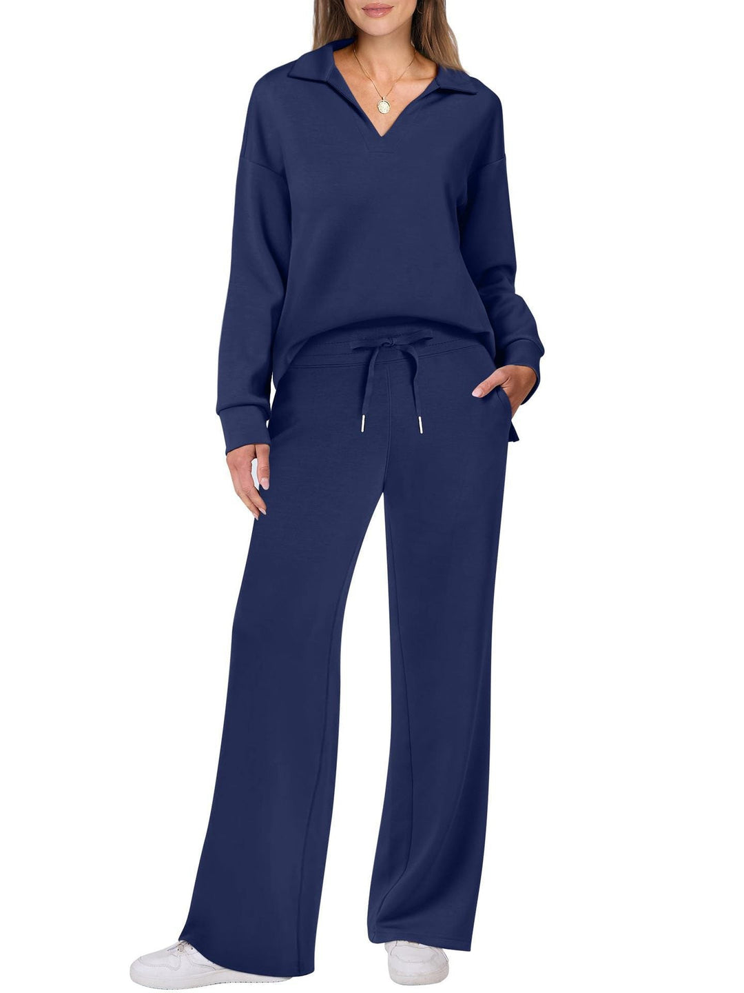 Women's Relaxing Leisure Suit with Large Collar and Comfortable Wide-Cut Pants Chic Und Stil