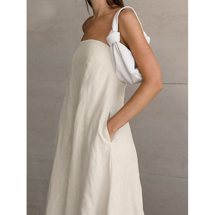Ladies Maxi Dress Without Sleeves with Elegant Waistband and Flowing Cut Lune London