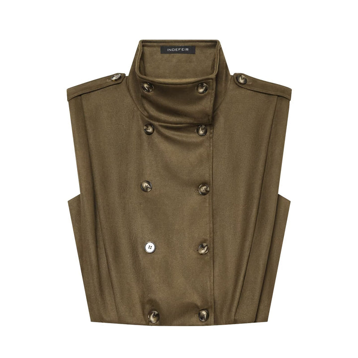 Women's Sleeveless Double-Breasted Trench Vest with High Stand Collar and Shoulder Tabs Amarae