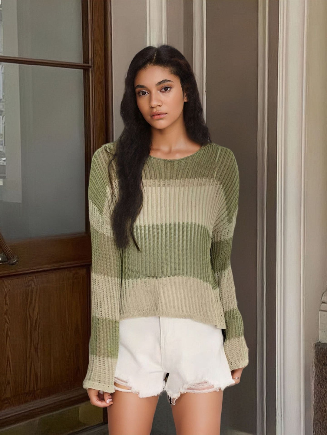 Thick knit sweater for ladies with a modern striped pattern Lune London