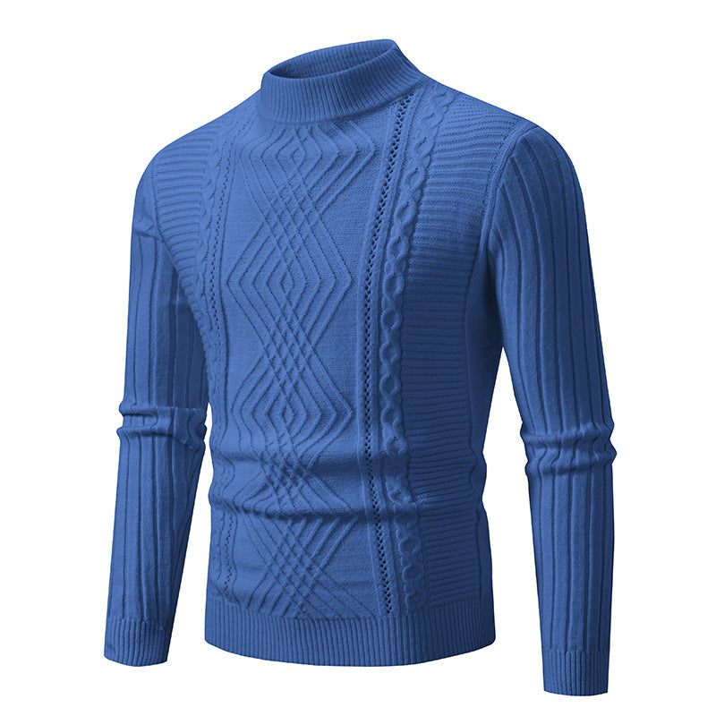 Men's elegant knitted sweater with a modern cable design and a high collar Lune London