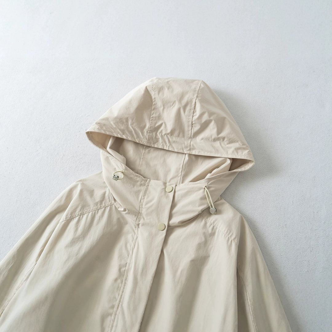Women's short jacket with hood, drawstring, kangaroo pockets, and elastic waistband Amarae