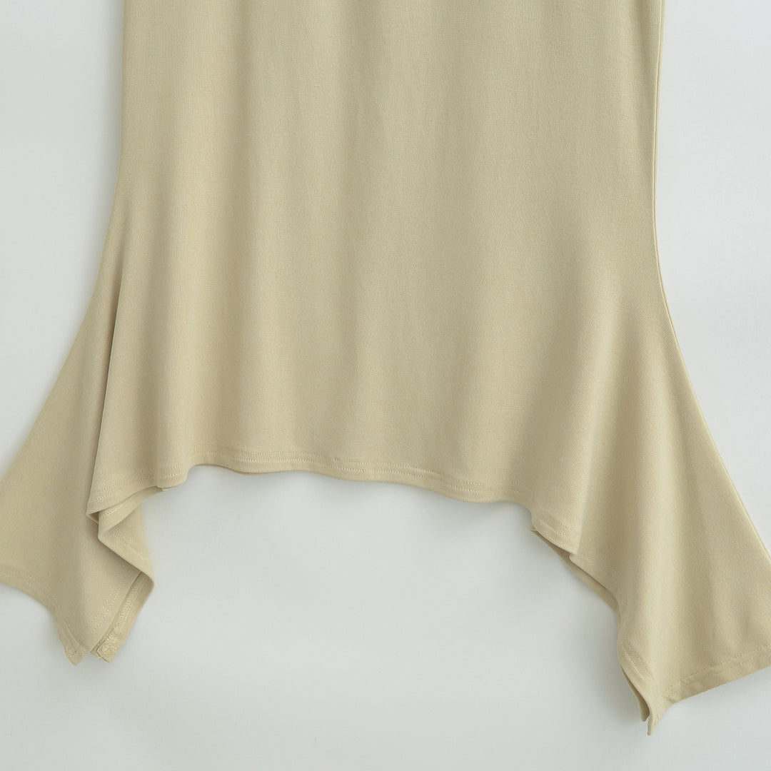 Women's Asymmetrical Jersey Midi Skirt with Elastic Waistband and Jagged Hem Amarae
