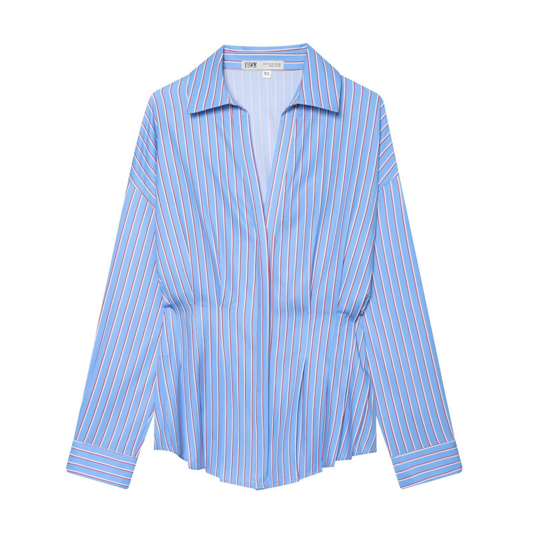 Women's Loose Shirt Blouse with Waist Pleats and Dropped Shoulders Amarae