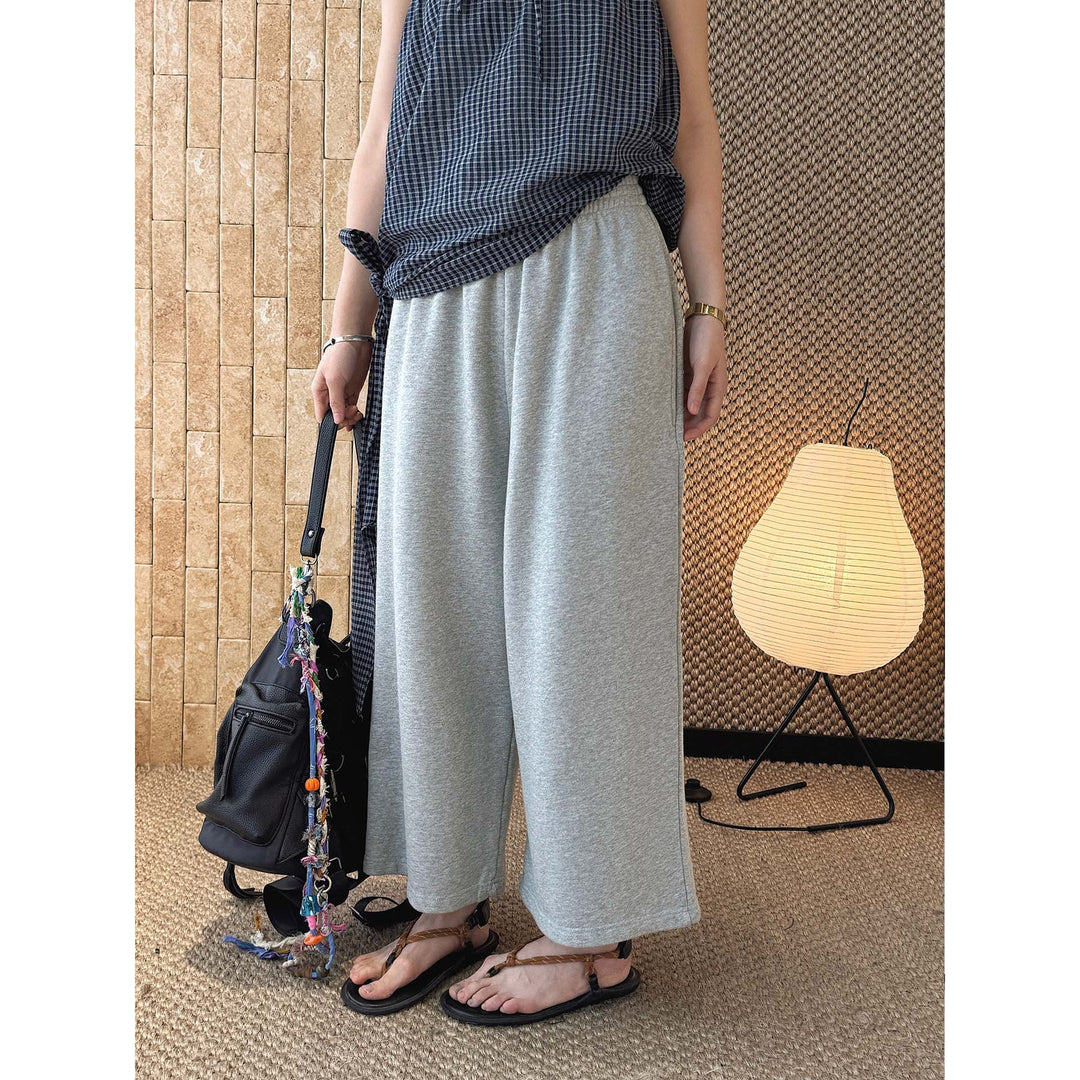 Ladies Soft High-Waist Lounge Palazzo Pants made of Sweat with Elastic Waistband Amarae