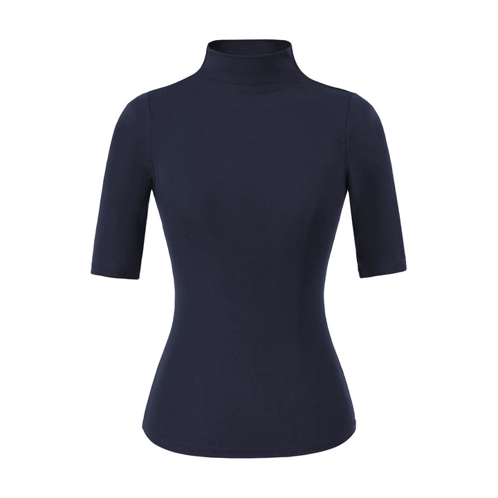 Women's Fitted Stand Collar Shirt with Half-Length Sleeves Amarae