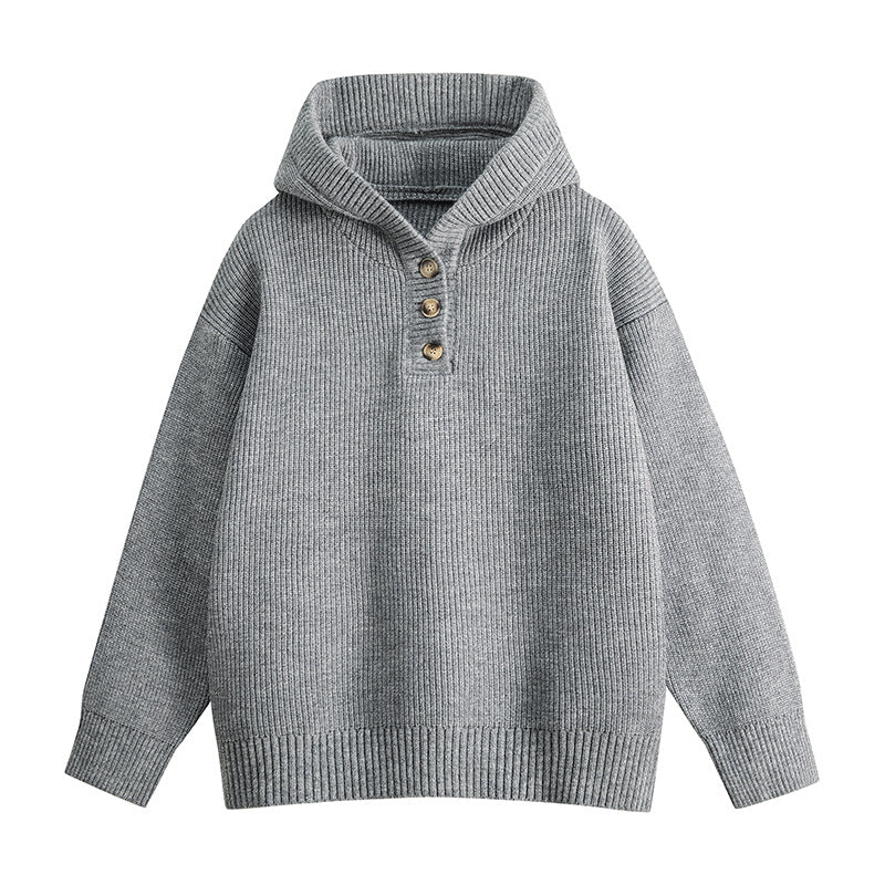 Ladies high-quality sweater and knit with high collar and button details Lune London