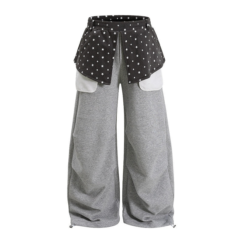 Ladies Wide Palazzo Lounge Pants with Layer Insert, Star Application & Large Contrast Pockets Amarae