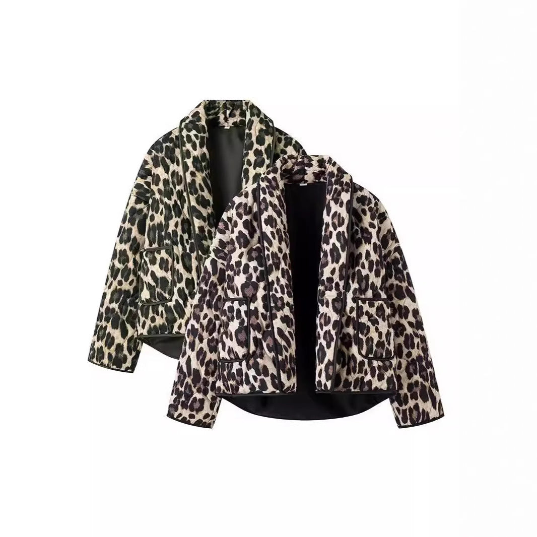 Quilted jacket for women with elegant leopard print Lune London
