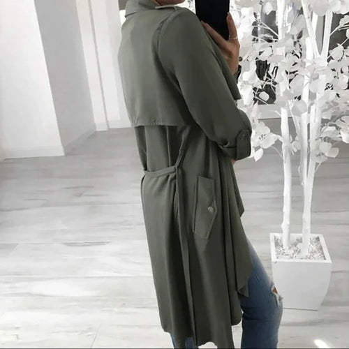 Elegant women's wrap cardigan in soft fabric with a long cut and practical pockets Amarae