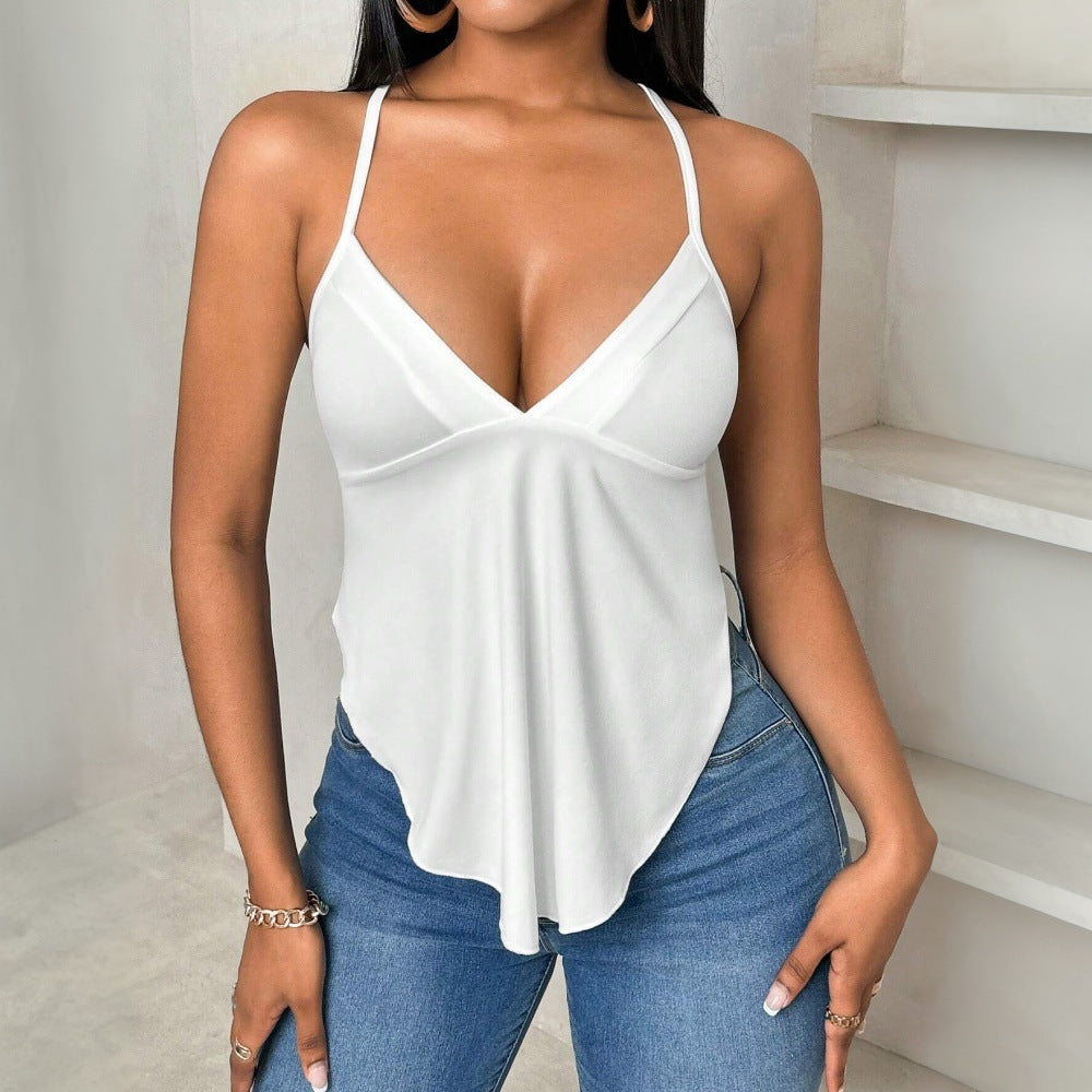 Haut chic pour femmes à bretelles spaghetti avec décolleté en V et ourlet asymétrique Chic & Stil