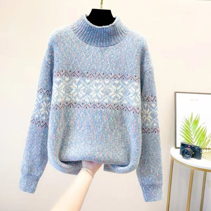 Pull à col montant confortable pour femmes avec motif nordique Chic & Stil