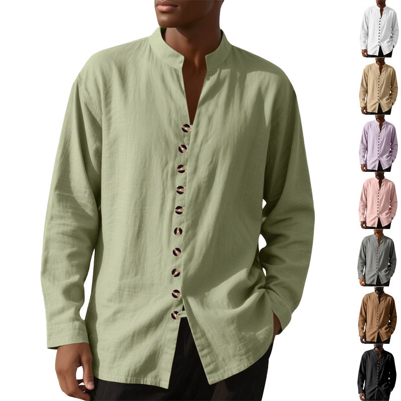 Men's long sleeve shirt with modern high collar and single button placket Lune London