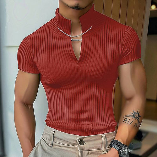 Short-sleeved blouse for women with V-neck and structured ribbed pattern Amarae