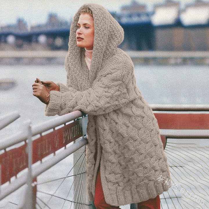 Oversized chunky knit coat for women with hood Lune London