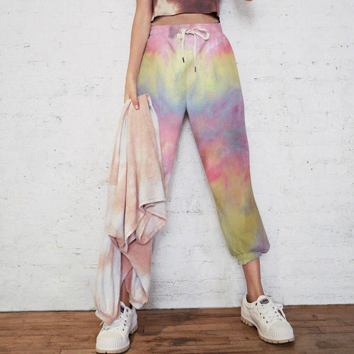 Casual pants for women with a colorful tie-dye design and an elastic waist Amarae