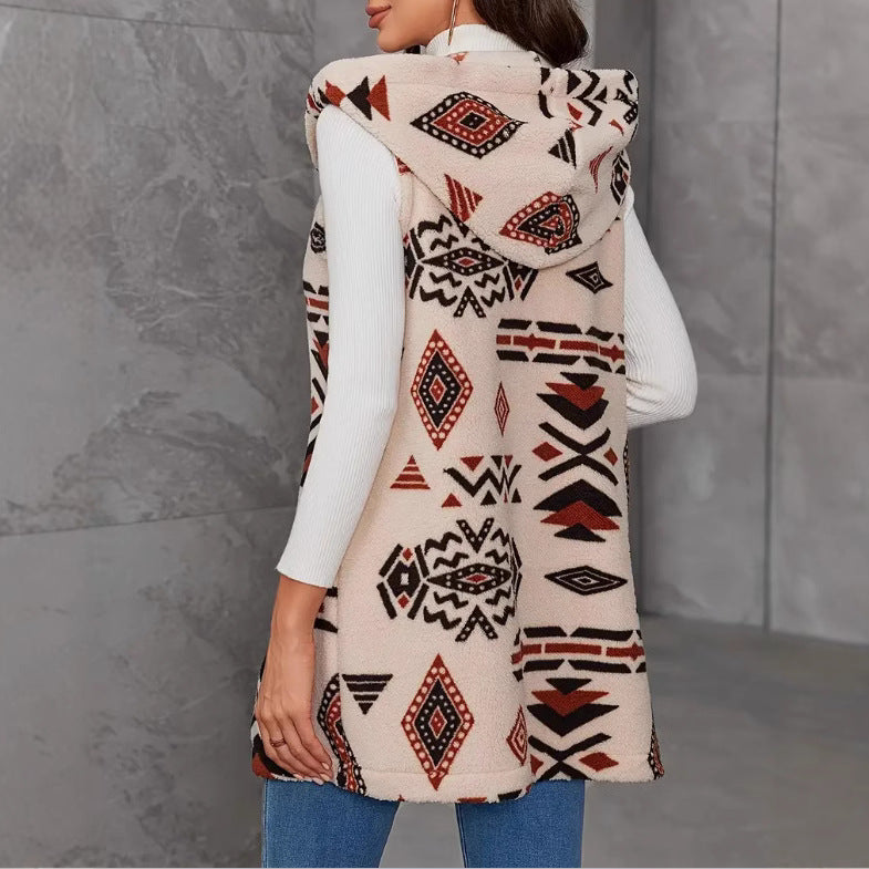 Ladies Elegant and comfortable plush vest with ethnic pattern Amarae