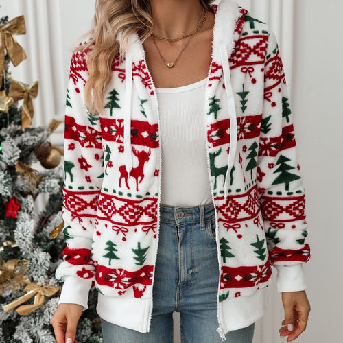 Ladies Cozy Hooded Sweater with Festive Pattern Amarae