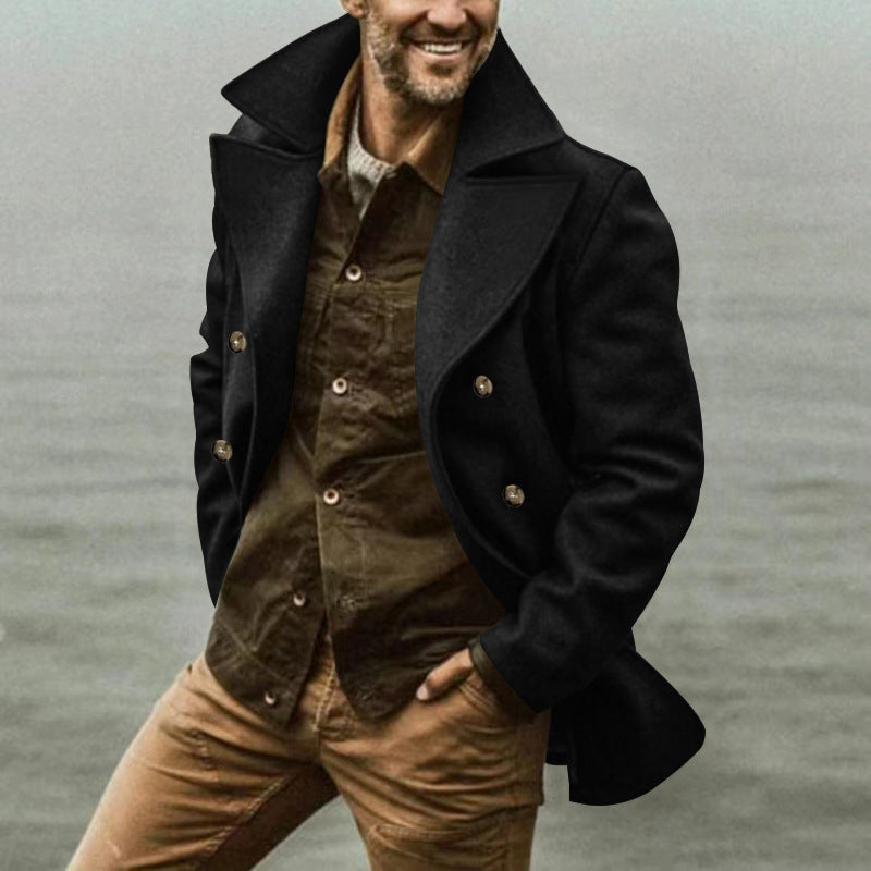 Elegant classic wool coat for men with double-breasted buttons and high collar Lune London