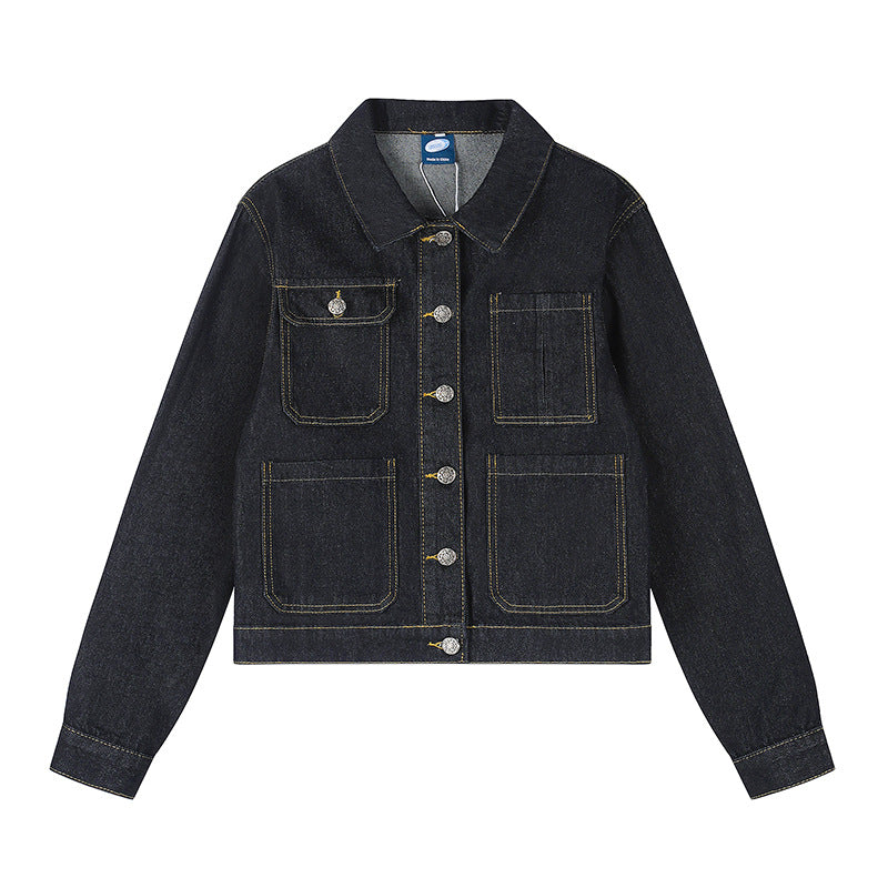 Women's Boxy Jeans Jacket with Patch Pockets and Visible Contrast Seams Amarae