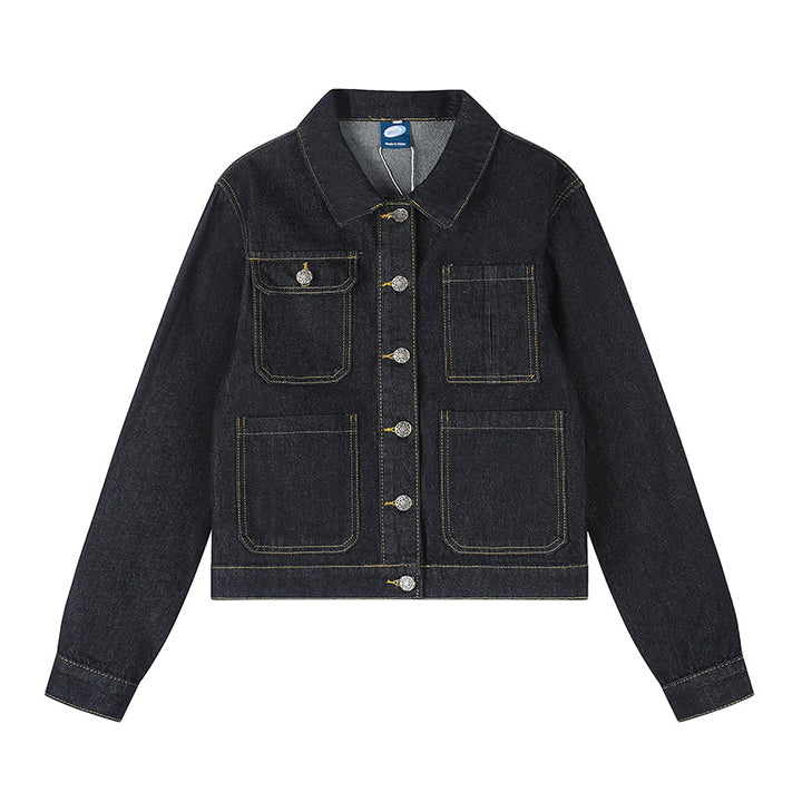 Women's Boxy Jeans Jacket with Patch Pockets and Visible Contrast Seams Amarae