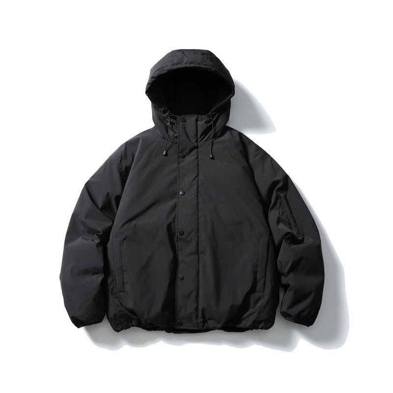 Unisex Boxy Padded Hoodie with Drawstring, Concealed Snap Placket and Utility Arm Pocket Amarae