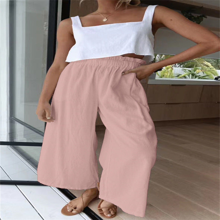 Loose linen pants for women with elastic waist and practical pockets Lune London