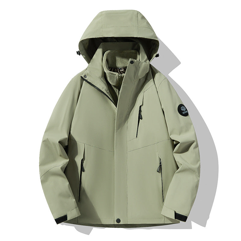 Men's three-layer breathable softshell trekking jacket with integrated fleece collar and adjustable hood Amarae