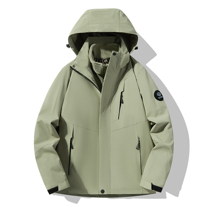 Men's three-layer breathable softshell trekking jacket with integrated fleece collar and adjustable hood Amarae