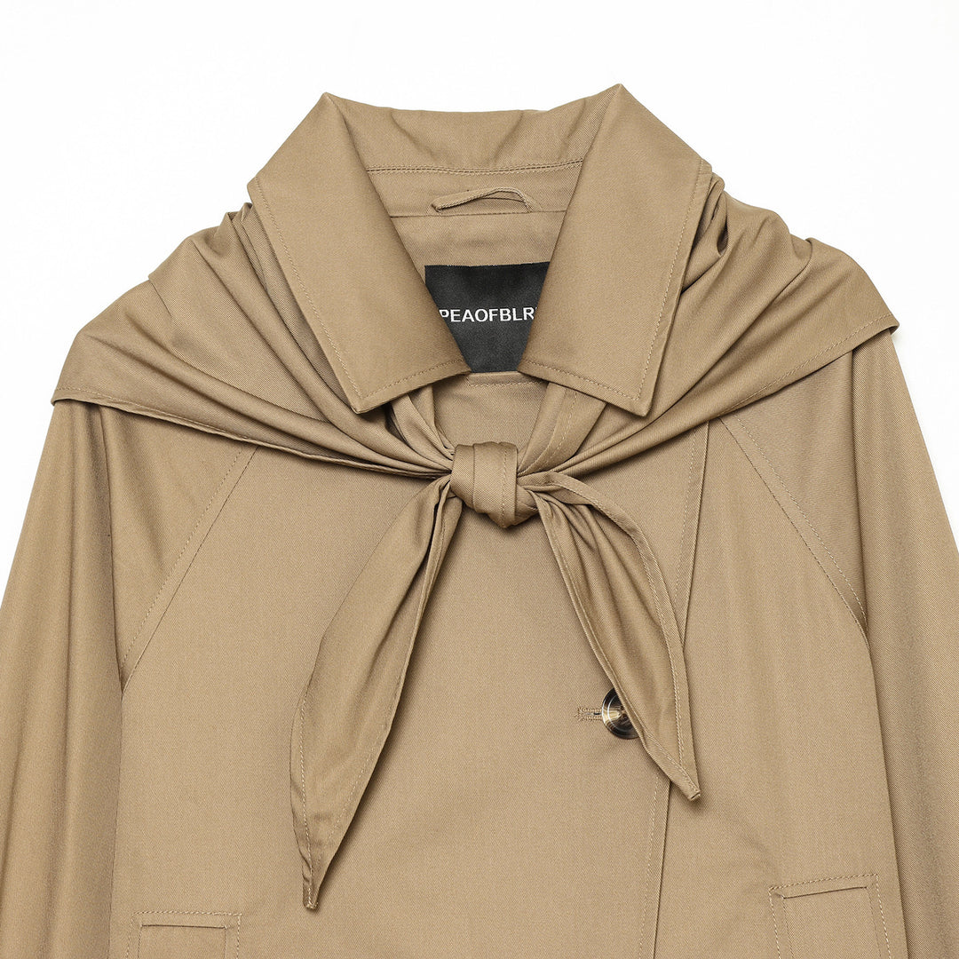Women's Cropped Trench Cape Jacket with Bow Collar and Boxy Silhouette Amarae