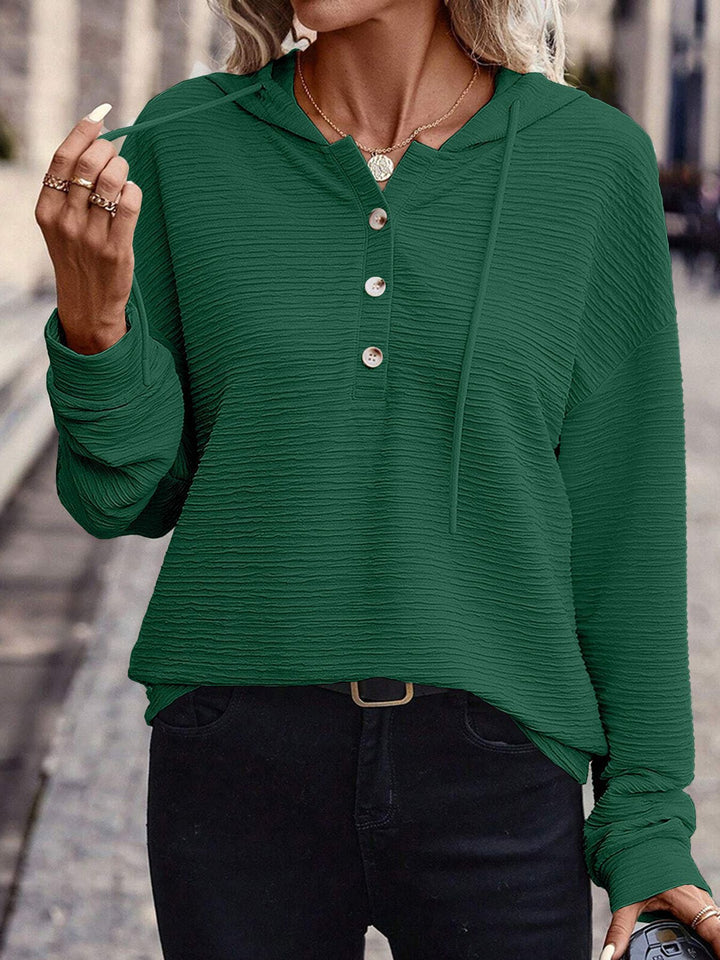 Hooded T-shirt for women with button placket and textured surface Lune London